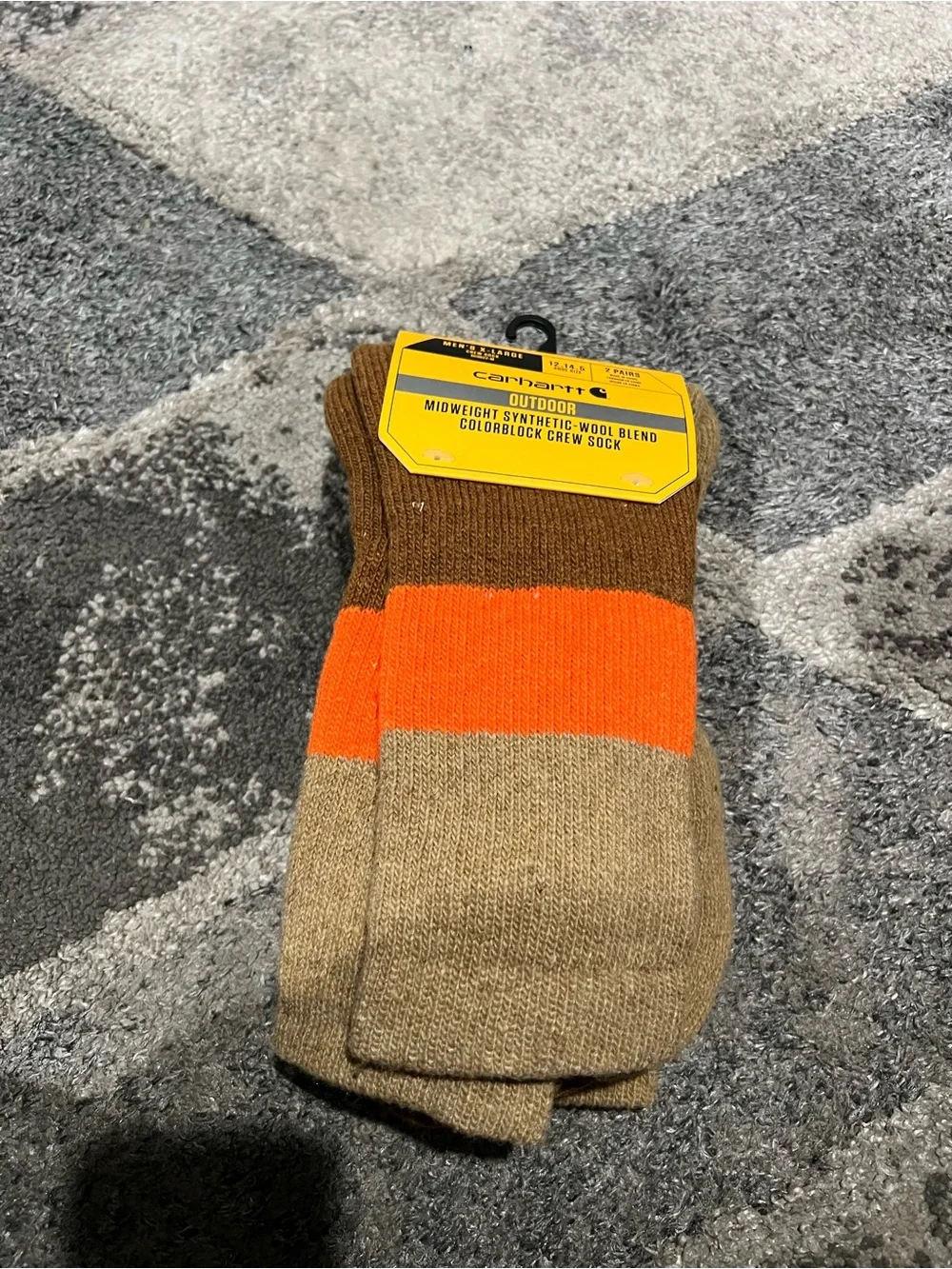 Carhartt Men’s Colorblock Crew Socks - Brown/Orange/Tan 2 pair